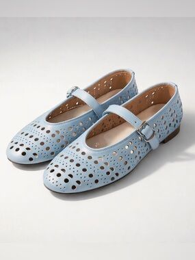 Perforated Mary Jane Flats, vegan leather, light blue, EUC, 41, (10.5)